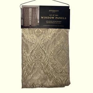 ENVOGUE Gold Damask Textured Curtains Window 2 Panel Set 35 x 96